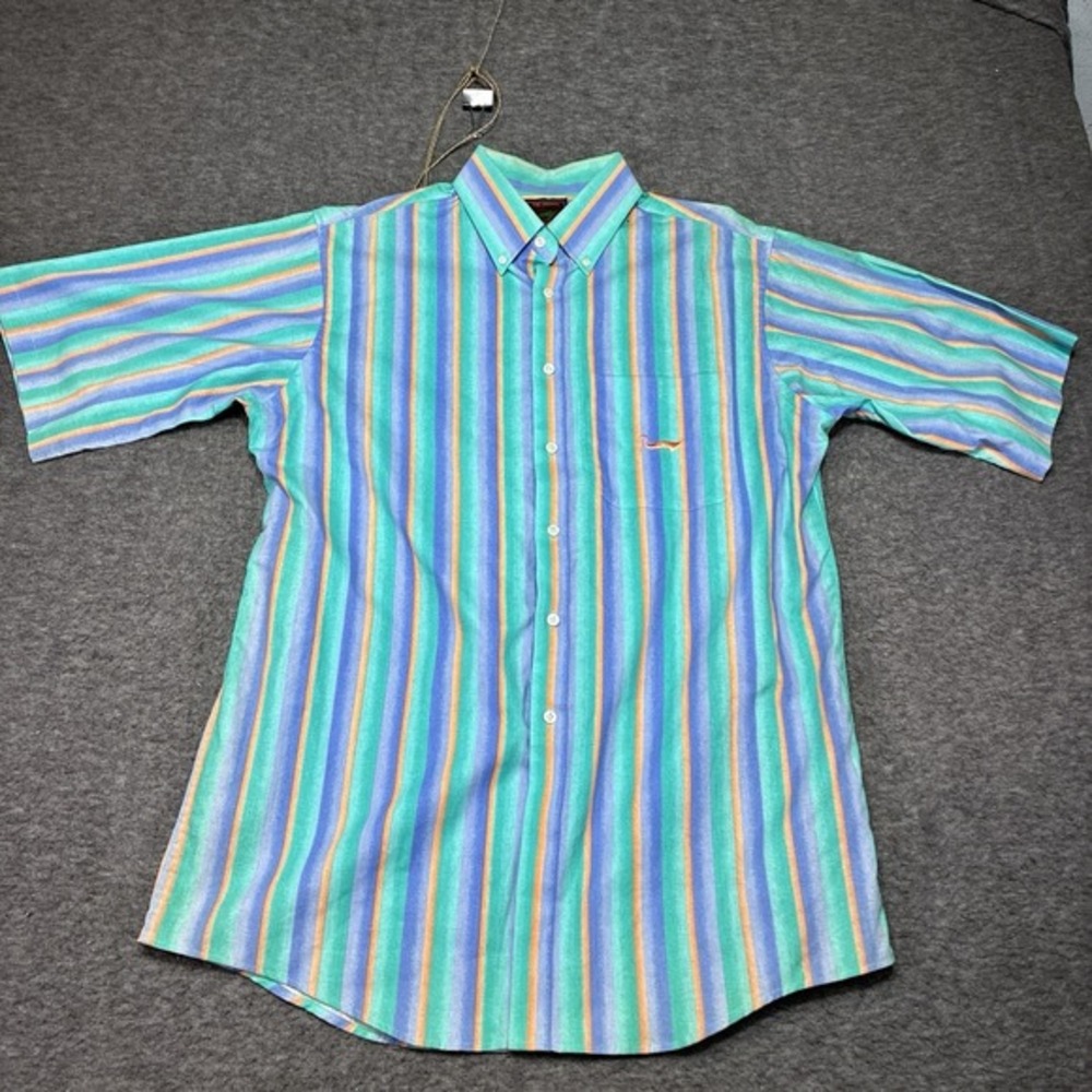 Vintage 90's Button Up Shirt Duxbak Original Colorful Striped Large‎ L